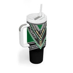 New Zealand Maori Rugby Tumbler With Handle Aotearoa Koru Geometric - Naturalistic Green