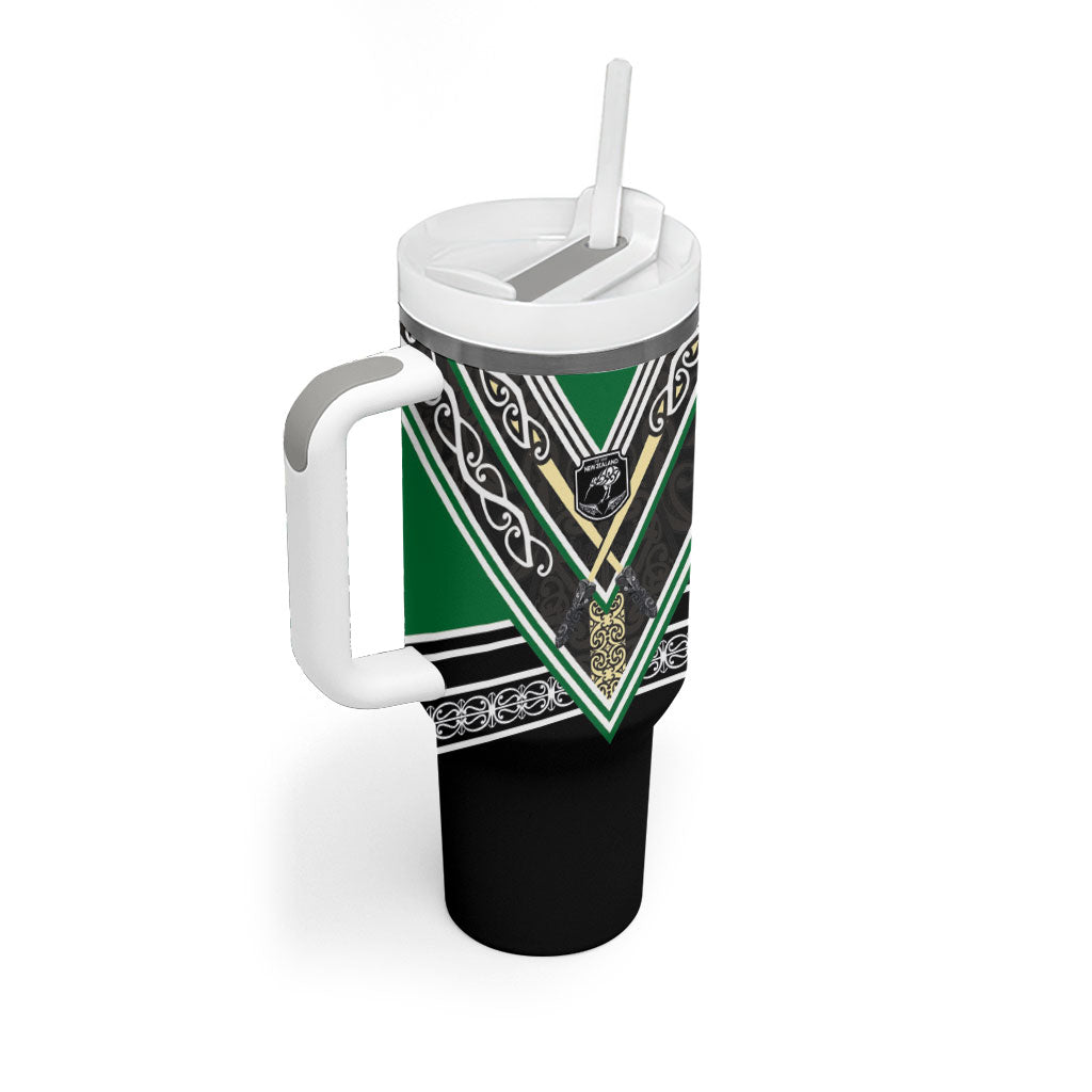 New Zealand Maori Rugby Tumbler With Handle Aotearoa Koru Geometric - Naturalistic Green