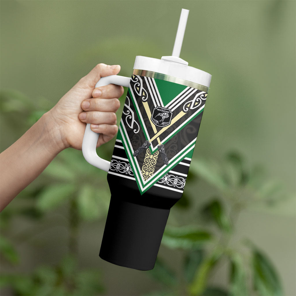 New Zealand Maori Rugby Tumbler With Handle Aotearoa Koru Geometric - Naturalistic Green