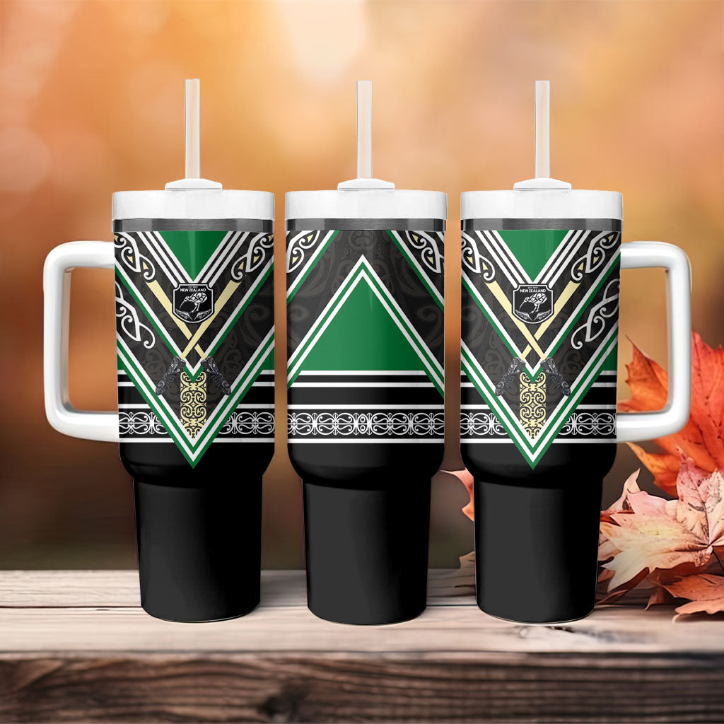 New Zealand Maori Rugby Tumbler With Handle Aotearoa Koru Geometric - Naturalistic Green