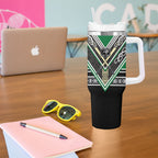 New Zealand Maori Rugby Tumbler With Handle Aotearoa Koru Geometric - Naturalistic Green