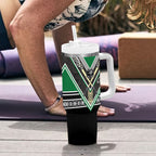 New Zealand Maori Rugby Tumbler With Handle Aotearoa Koru Geometric - Naturalistic Green