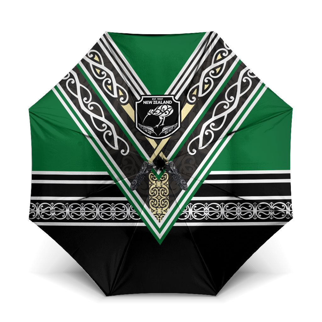New Zealand Maori Rugby Umbrella Aotearoa Koru Geometric - Naturalistic Green