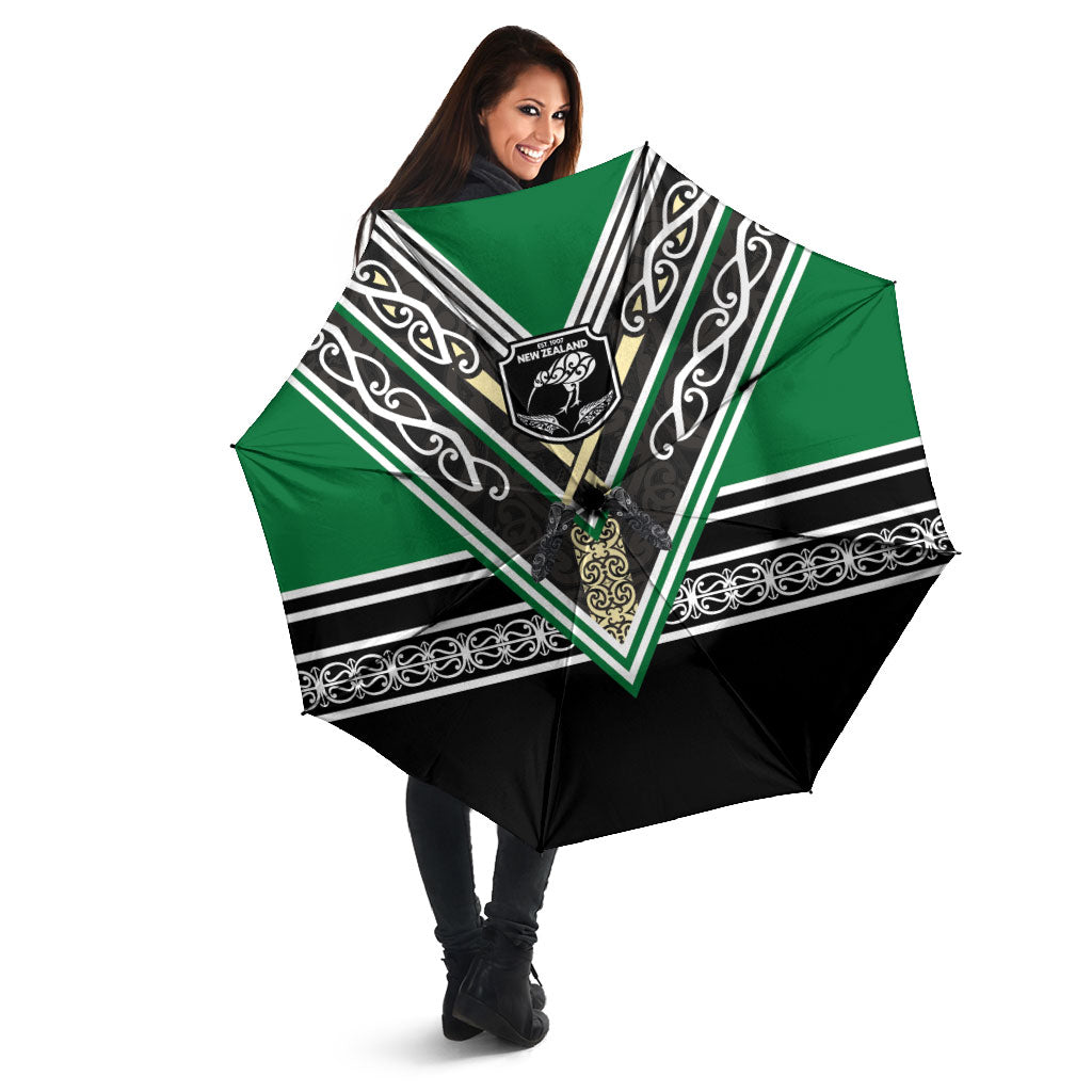 New Zealand Maori Rugby Umbrella Aotearoa Koru Geometric - Naturalistic Green