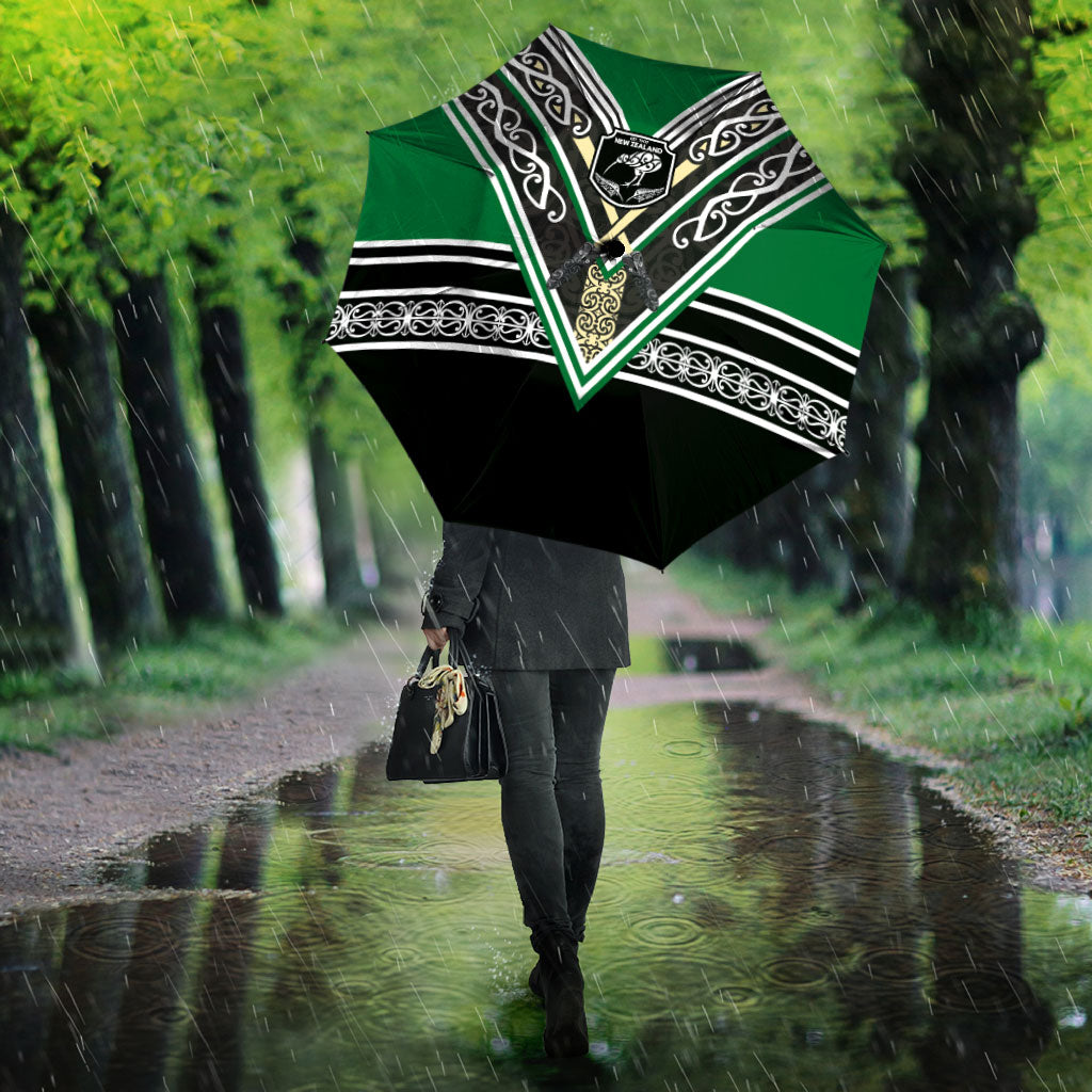 New Zealand Maori Rugby Umbrella Aotearoa Koru Geometric - Naturalistic Green