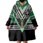 New Zealand Maori Rugby Custom Wearable Blanket Hoodie Aotearoa Koru Geometric - Naturalistic Green