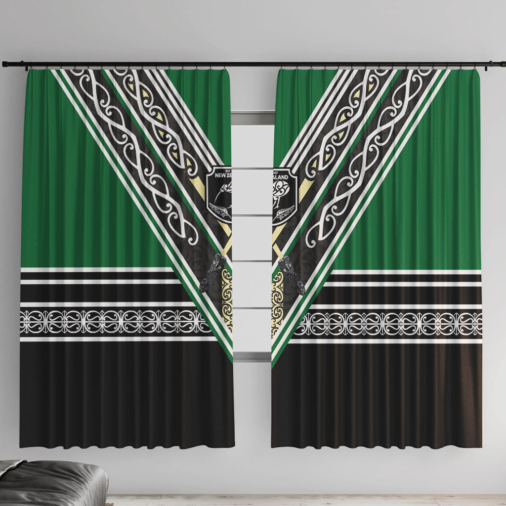 New Zealand Maori Rugby Window Curtain Aotearoa Koru Geometric - Naturalistic Green