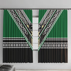 New Zealand Maori Rugby Window Curtain Aotearoa Koru Geometric - Naturalistic Green