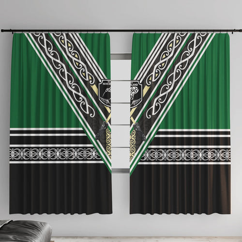 New Zealand Maori Rugby Window Curtain Aotearoa Koru Geometric - Naturalistic Green