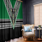 New Zealand Maori Rugby Window Curtain Aotearoa Koru Geometric - Naturalistic Green