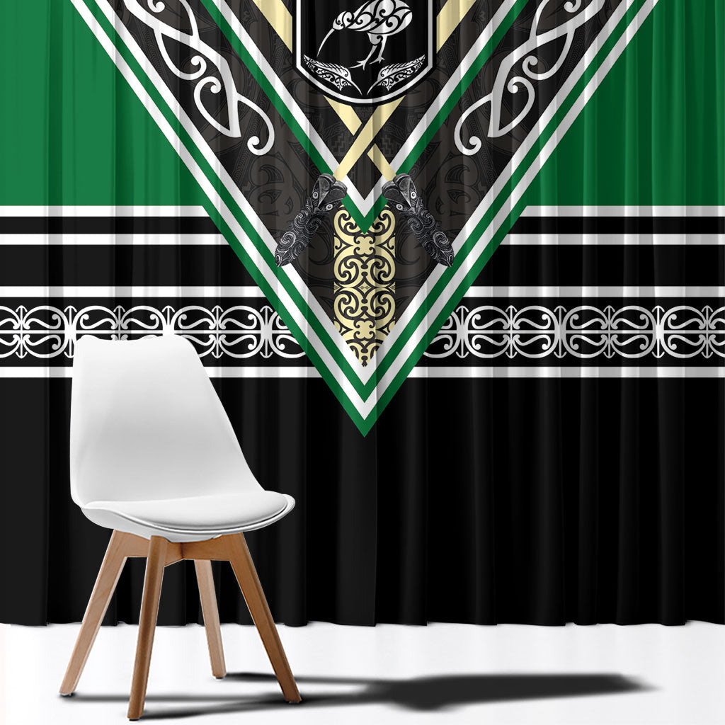 New Zealand Maori Rugby Window Curtain Aotearoa Koru Geometric - Naturalistic Green