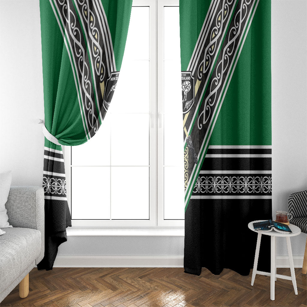 New Zealand Maori Rugby Window Curtain Aotearoa Koru Geometric - Naturalistic Green