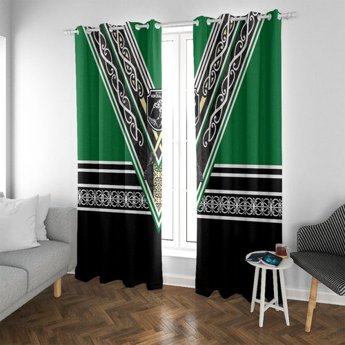 New Zealand Maori Rugby Window Curtain Aotearoa Koru Geometric - Naturalistic Green