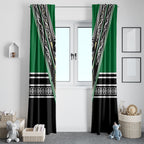 New Zealand Maori Rugby Window Curtain Aotearoa Koru Geometric - Naturalistic Green