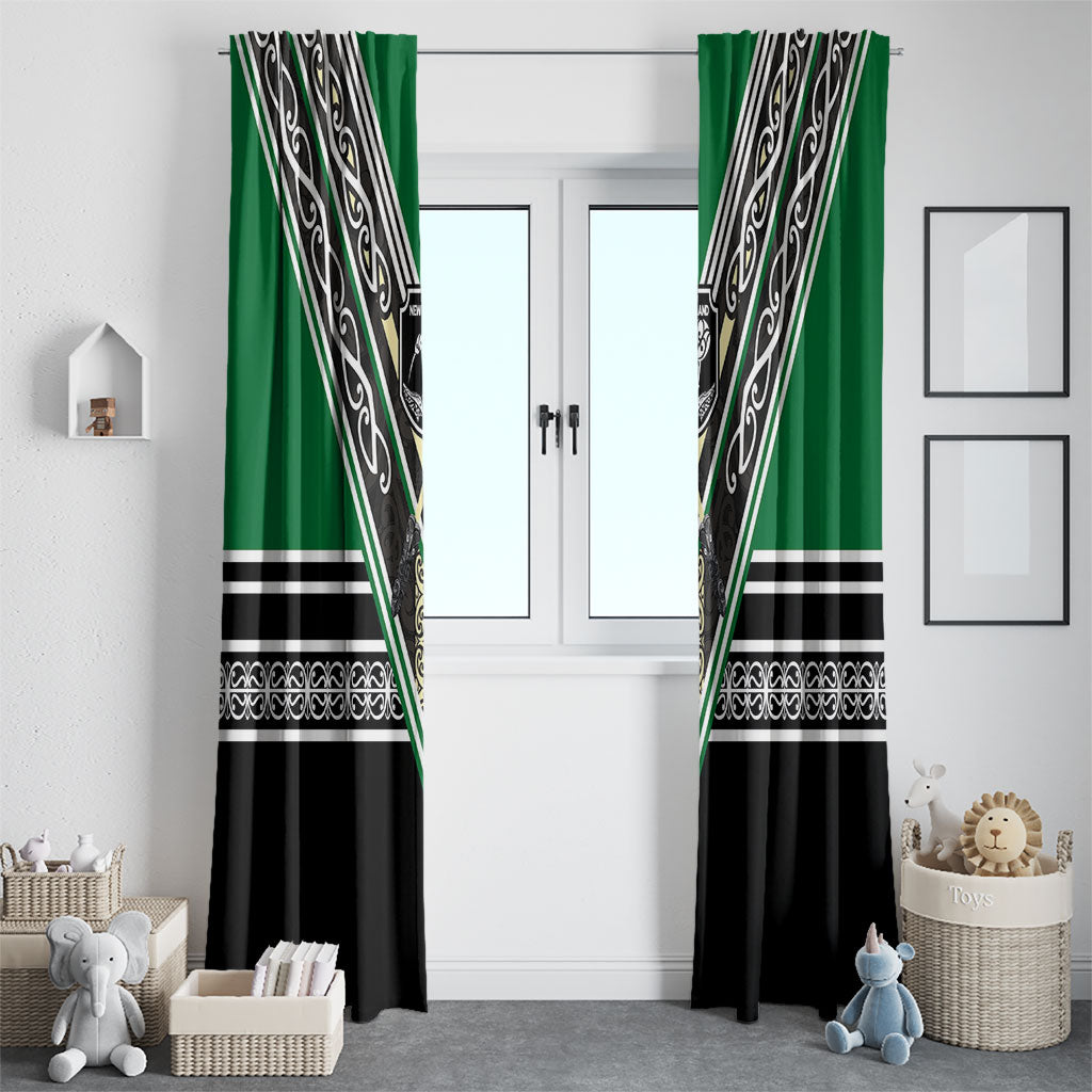 New Zealand Maori Rugby Window Curtain Aotearoa Koru Geometric - Naturalistic Green