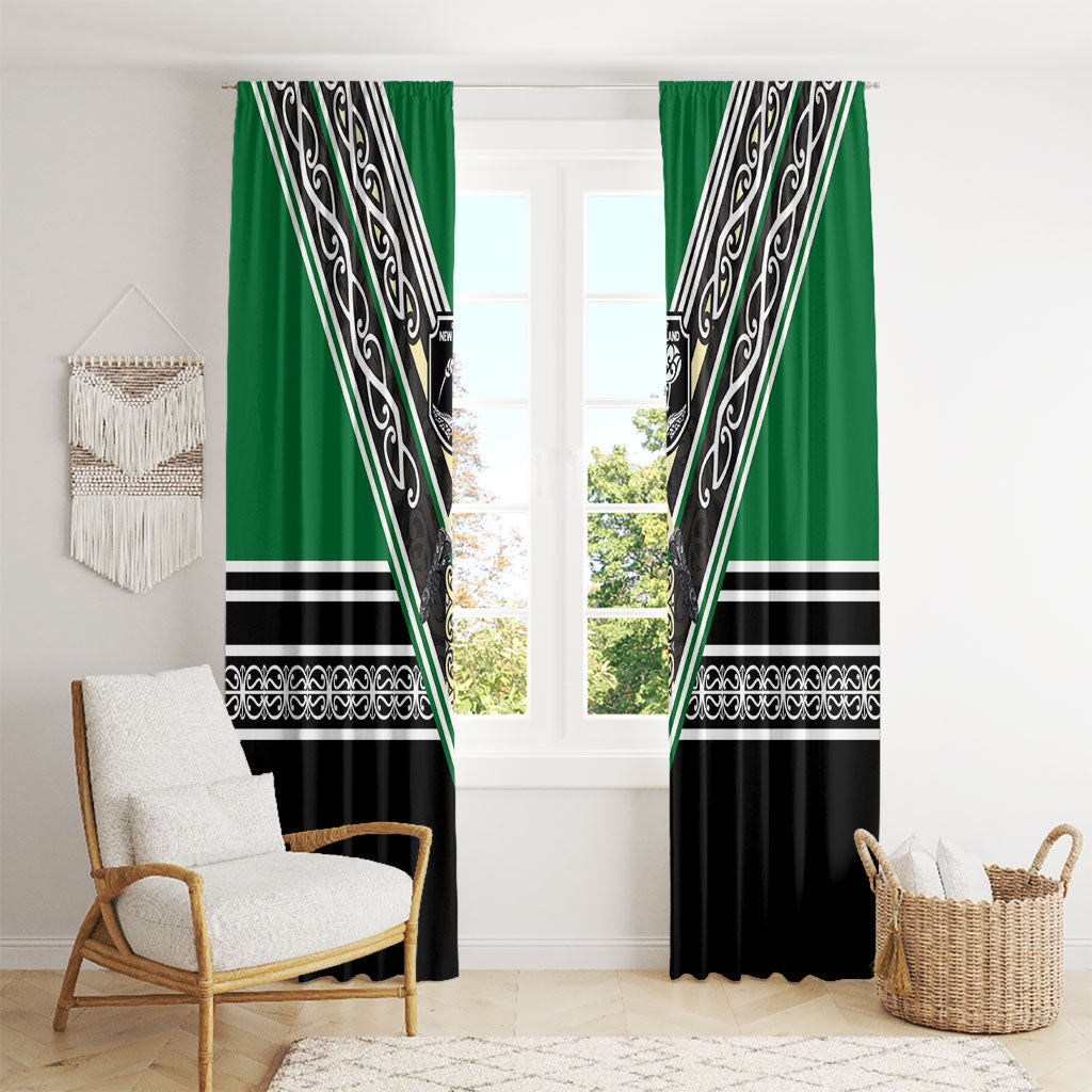 New Zealand Maori Rugby Window Curtain Aotearoa Koru Geometric - Naturalistic Green