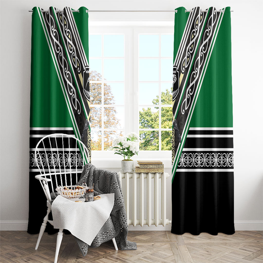 New Zealand Maori Rugby Window Curtain Aotearoa Koru Geometric - Naturalistic Green