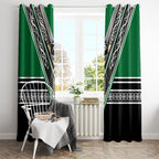 New Zealand Maori Rugby Window Curtain Aotearoa Koru Geometric - Naturalistic Green