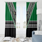 New Zealand Maori Rugby Window Curtain Aotearoa Koru Geometric - Naturalistic Green