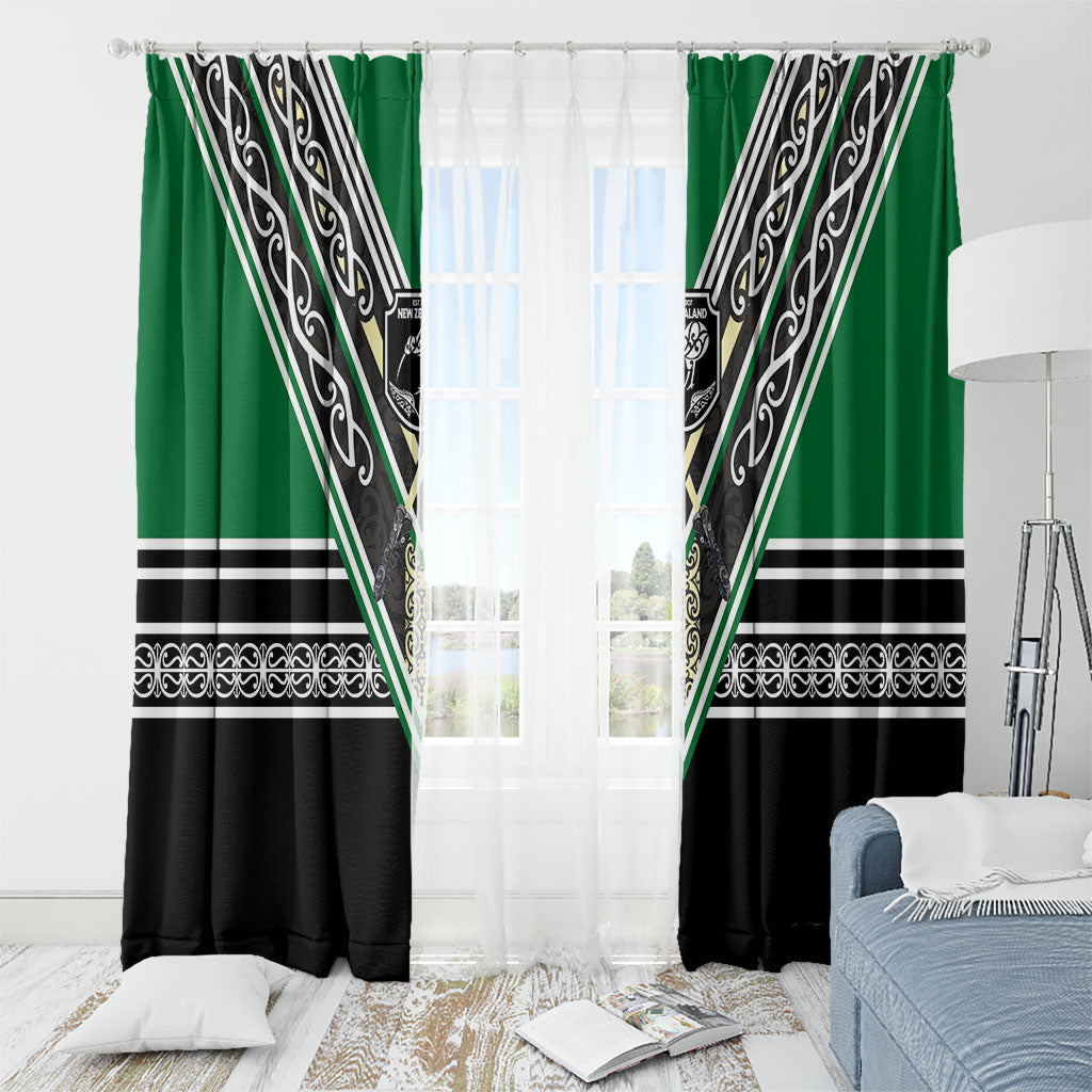 New Zealand Maori Rugby Window Curtain Aotearoa Koru Geometric - Naturalistic Green