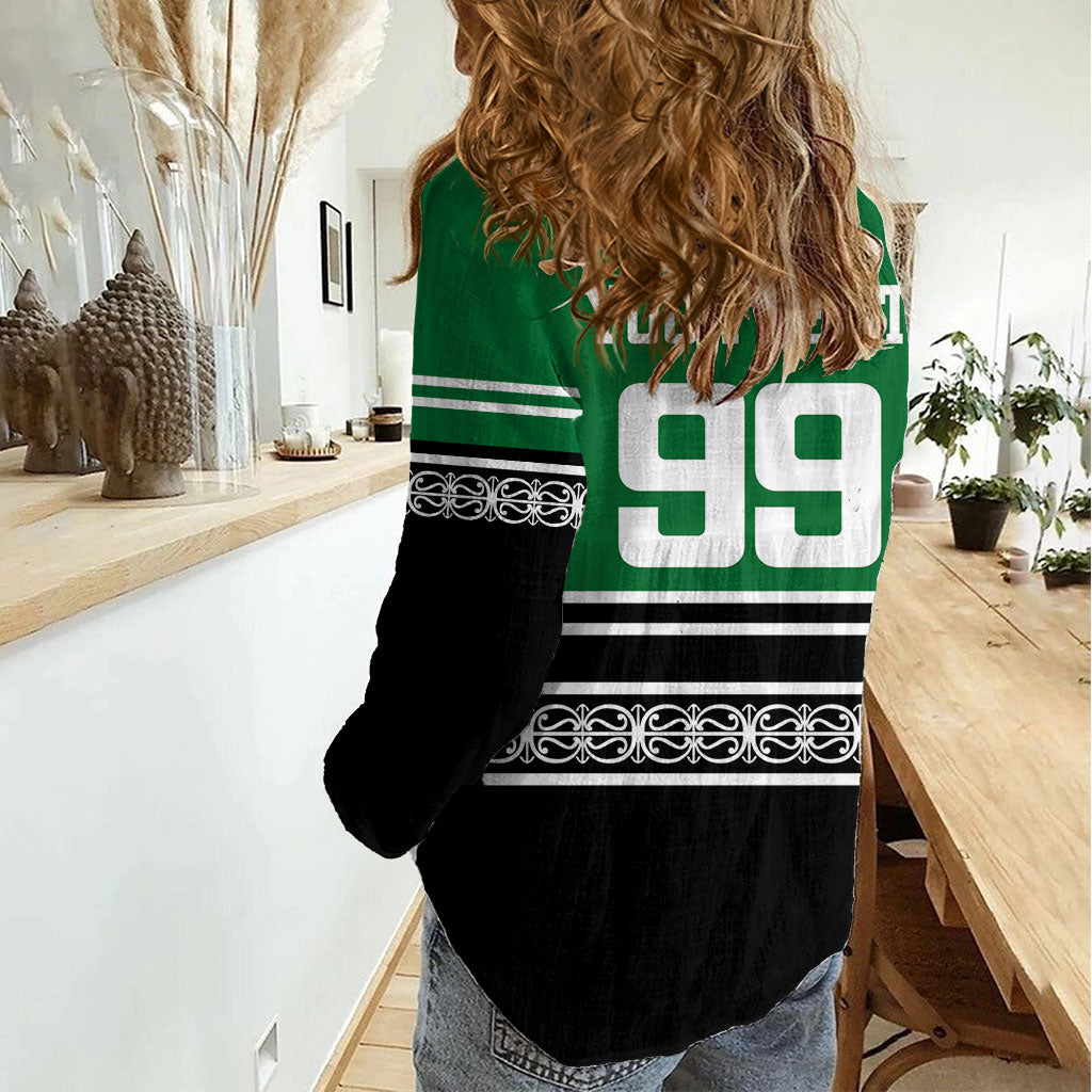 New Zealand Maori Rugby Custom Women Casual Shirt Aotearoa Koru Geometric - Naturalistic Green