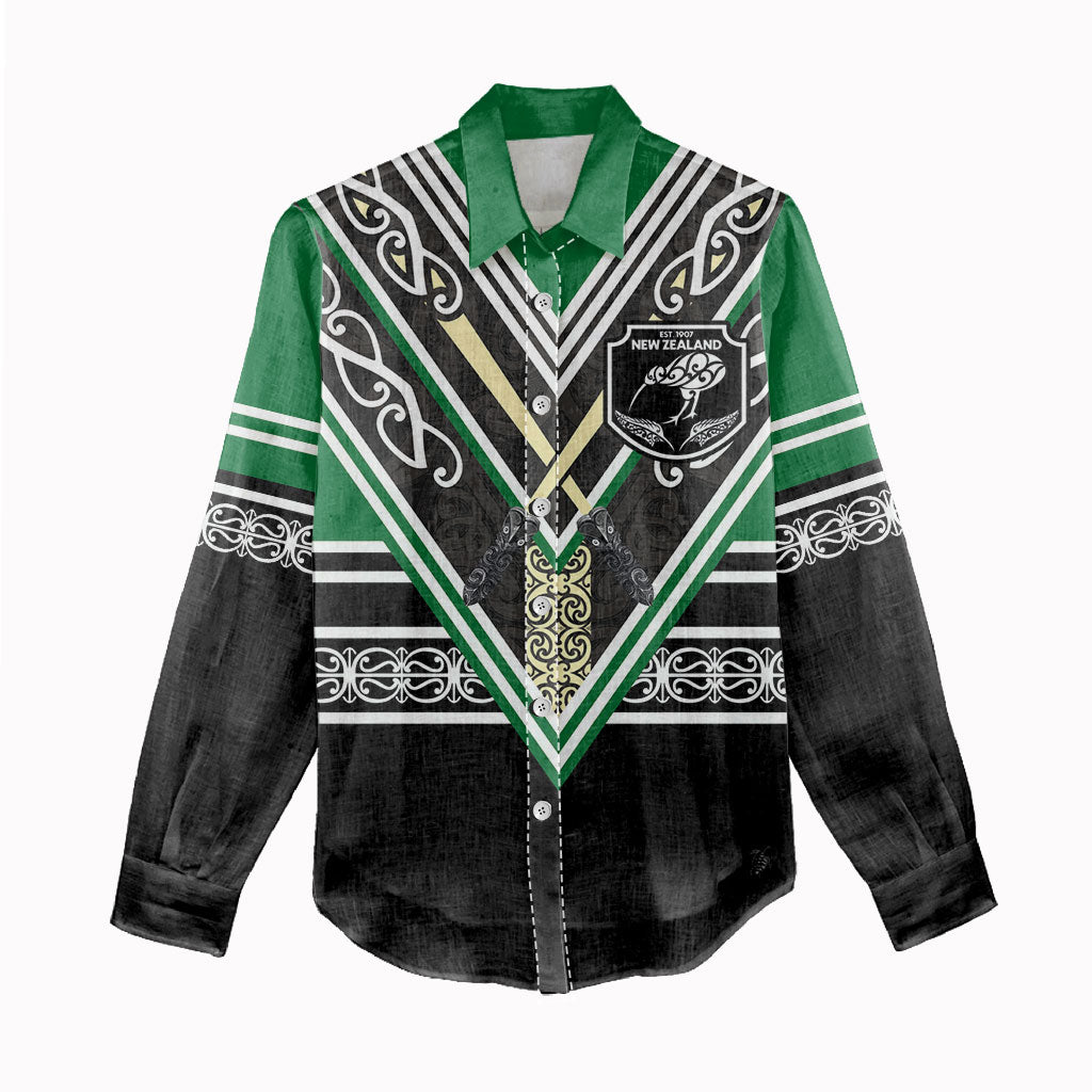 New Zealand Maori Rugby Custom Women Casual Shirt Aotearoa Koru Geometric - Naturalistic Green