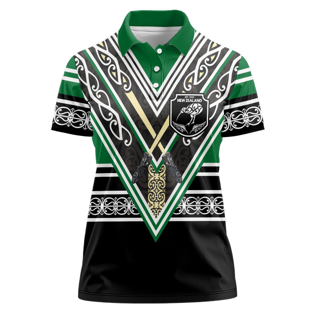 New Zealand Maori Rugby Custom Women Polo Shirt Aotearoa Koru Geometric - Naturalistic Green