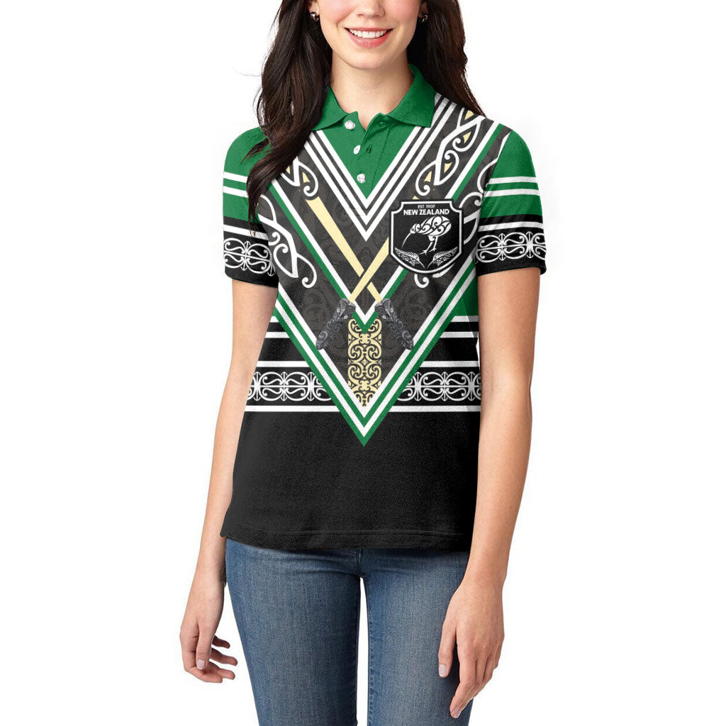 New Zealand Maori Rugby Custom Women Polo Shirt Aotearoa Koru Geometric - Naturalistic Green