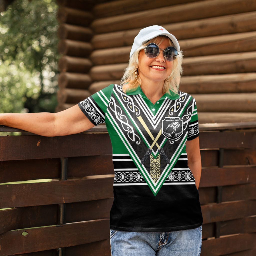 New Zealand Maori Rugby Custom Women Polo Shirt Aotearoa Koru Geometric - Naturalistic Green