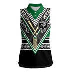 New Zealand Maori Rugby Custom Women Sleeveless Polo Shirt Aotearoa Koru Geometric - Naturalistic Green