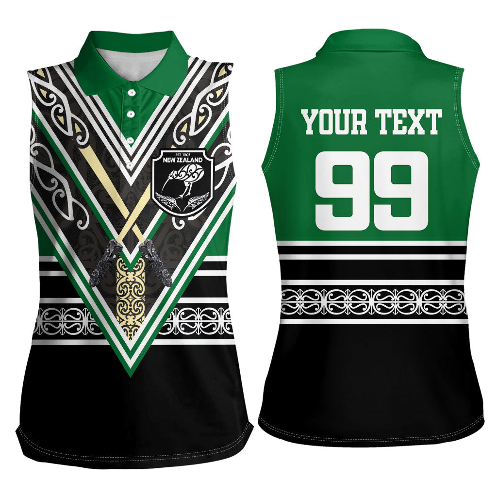 New Zealand Maori Rugby Custom Women Sleeveless Polo Shirt Aotearoa Koru Geometric - Naturalistic Green