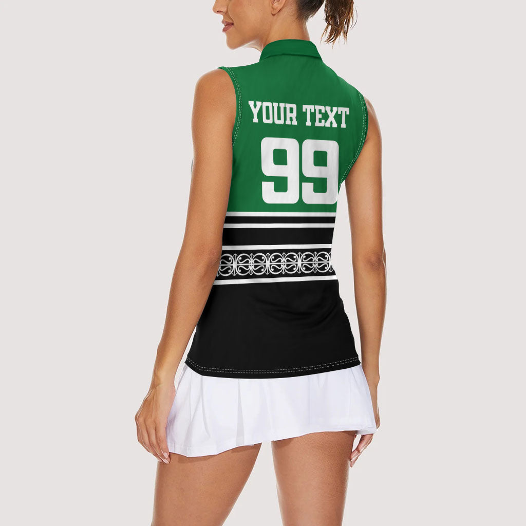 New Zealand Maori Rugby Custom Women Sleeveless Polo Shirt Aotearoa Koru Geometric - Naturalistic Green