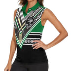 New Zealand Maori Rugby Custom Women Sleeveless Polo Shirt Aotearoa Koru Geometric - Naturalistic Green