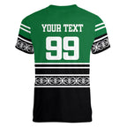 New Zealand Maori Rugby Custom Women V-Neck T-Shirt Aotearoa Koru Geometric - Naturalistic Green