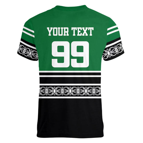 New Zealand Maori Rugby Custom Women V-Neck T-Shirt Aotearoa Koru Geometric - Naturalistic Green