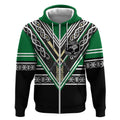 New Zealand Maori Rugby Custom Zip Hoodie Aotearoa Koru Geometric - Naturalistic Green