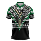 New Zealand Maori Rugby Custom Zipper Polo Shirt Aotearoa Koru Geometric - Naturalistic Green