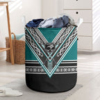 New Zealand Maori Rugby Laundry Basket Aotearoa Koru Geometric - Oceanic Color