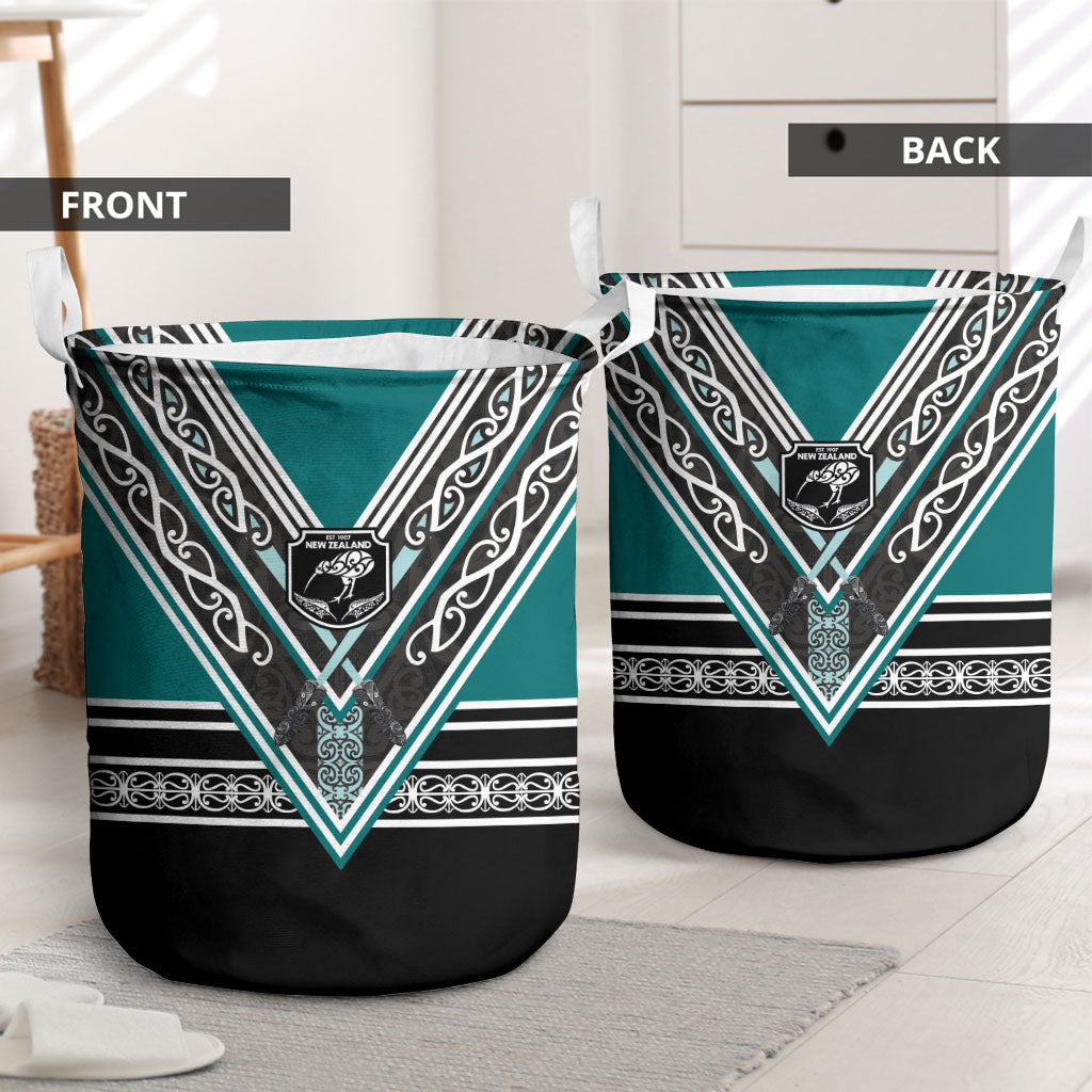 New Zealand Maori Rugby Laundry Basket Aotearoa Koru Geometric - Oceanic Color