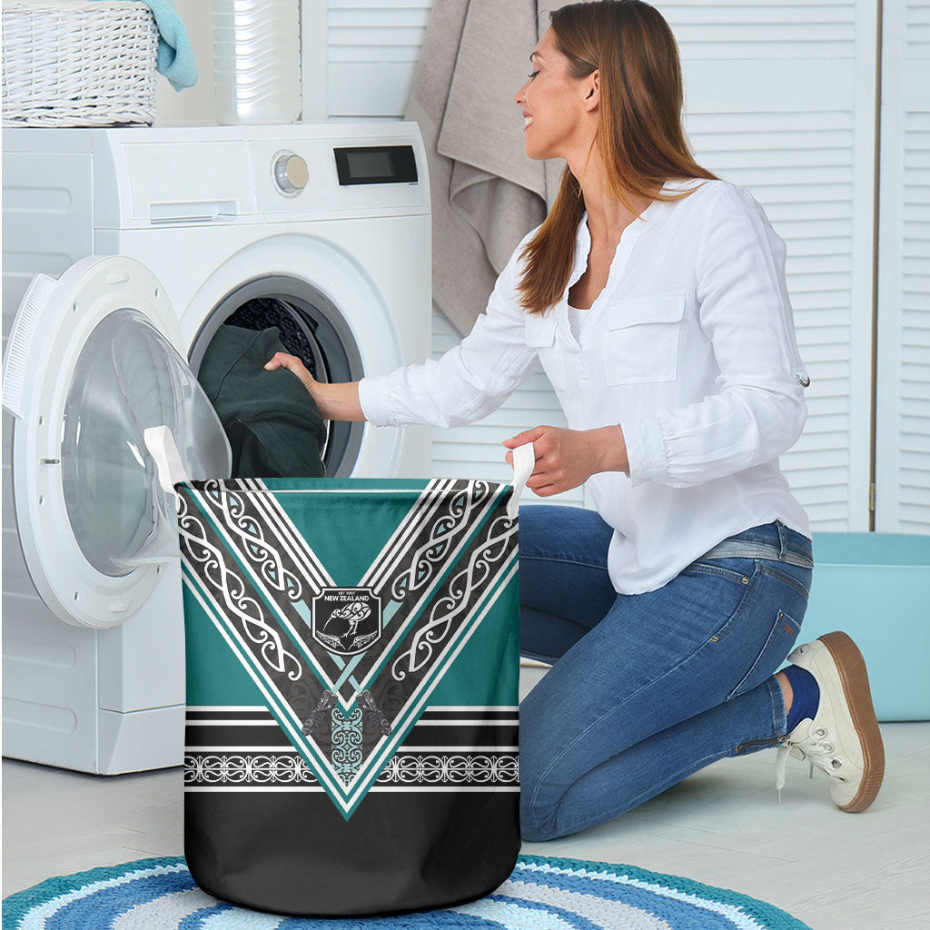 New Zealand Maori Rugby Laundry Basket Aotearoa Koru Geometric - Oceanic Color