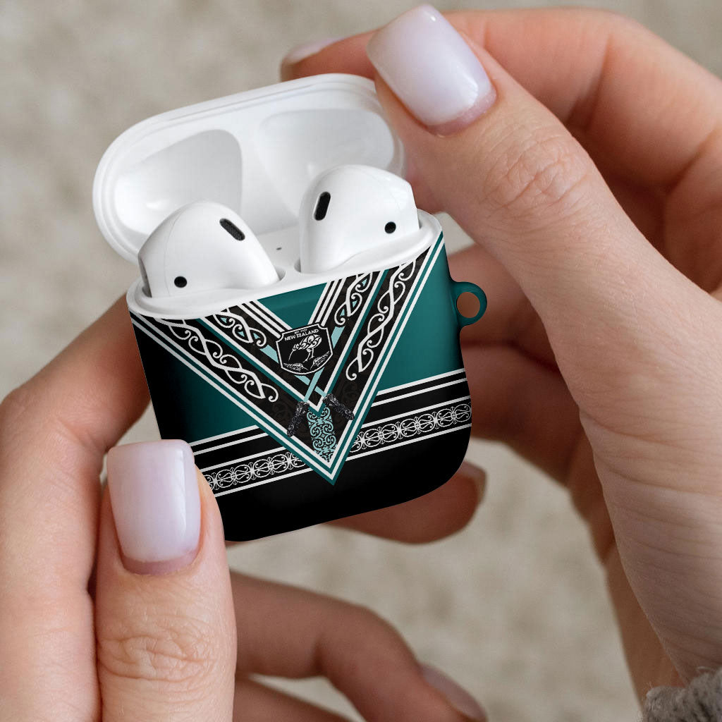 New Zealand Maori Rugby AirPods Case Aotearoa Koru Geometric - Oceanic Color