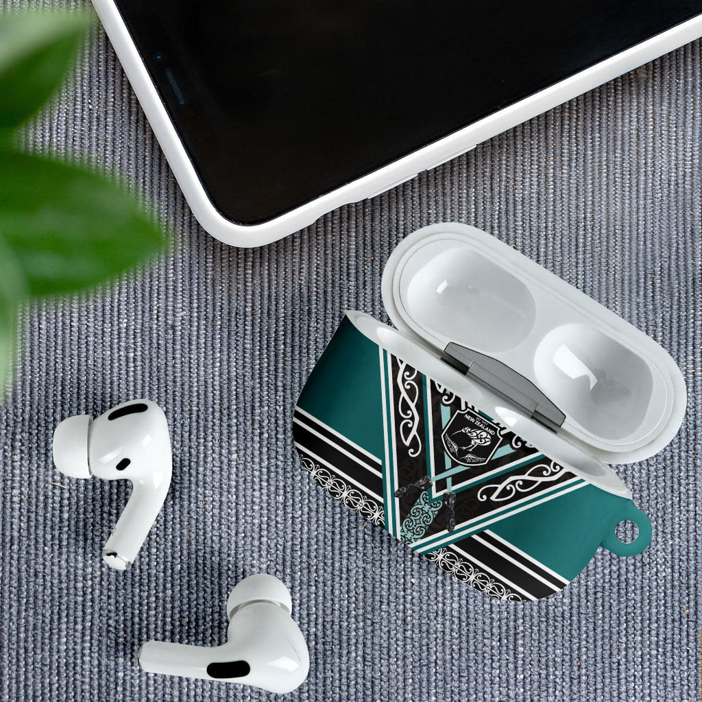 New Zealand Maori Rugby AirPods Case Aotearoa Koru Geometric - Oceanic Color