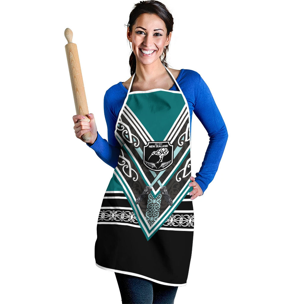 New Zealand Maori Rugby Apron Aotearoa Koru Geometric - Oceanic Color