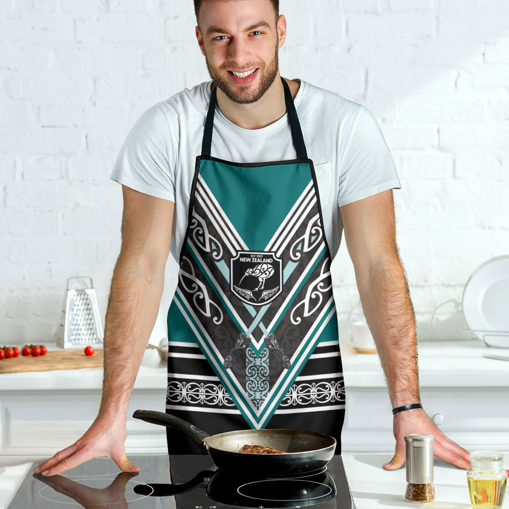 New Zealand Maori Rugby Apron Aotearoa Koru Geometric - Oceanic Color