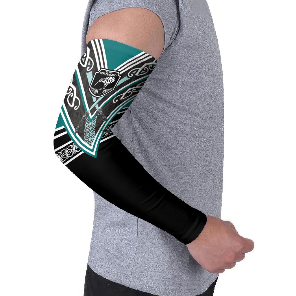 New Zealand Maori Rugby Custom Arm Sleeves Aotearoa Koru Geometric - Oceanic Color