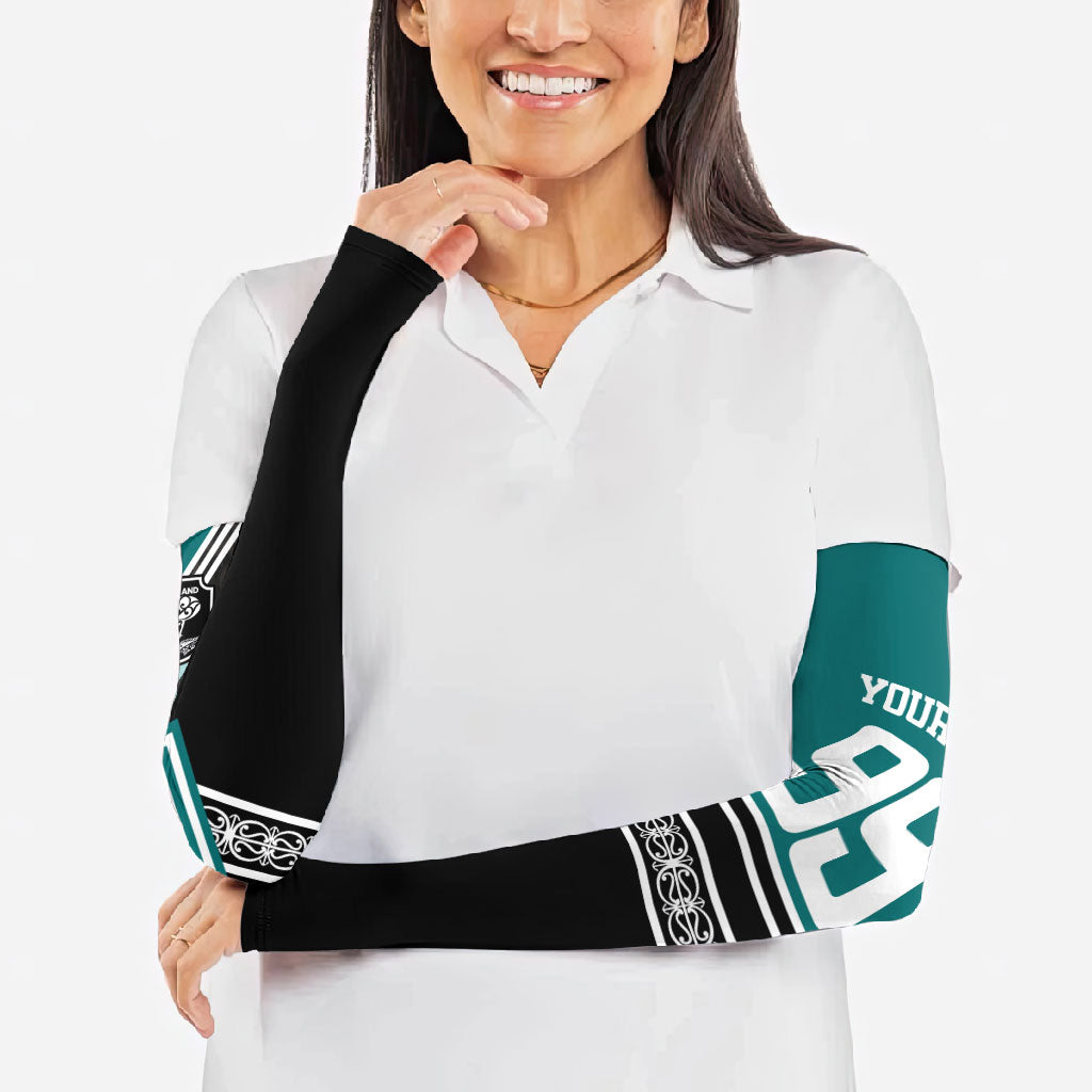 New Zealand Maori Rugby Custom Arm Sleeves Aotearoa Koru Geometric - Oceanic Color