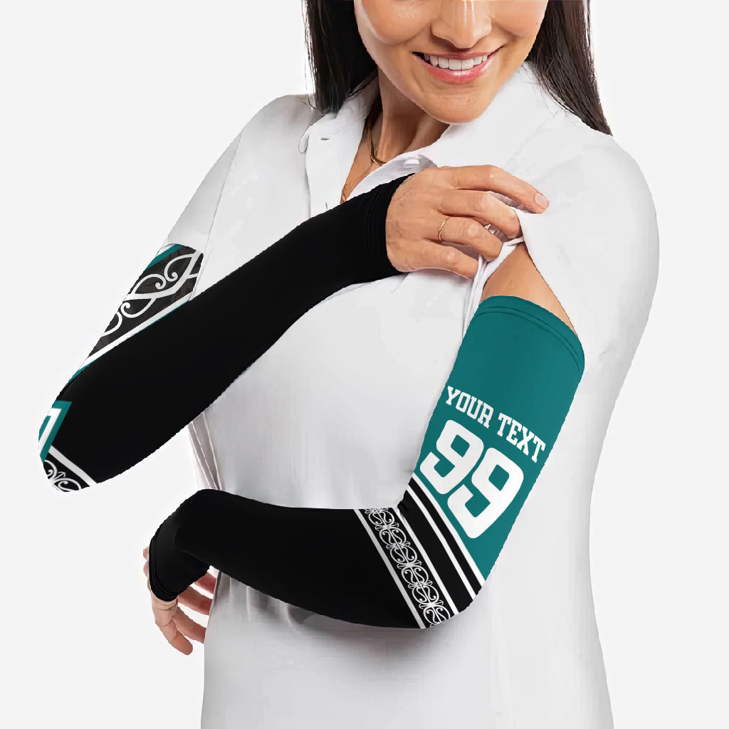 New Zealand Maori Rugby Custom Arm Sleeves Aotearoa Koru Geometric - Oceanic Color