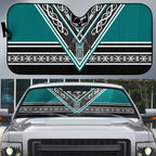 New Zealand Maori Rugby Auto Sun Shade Aotearoa Koru Geometric - Oceanic Color