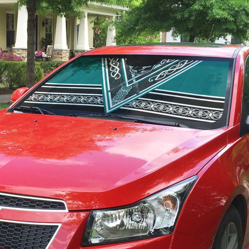New Zealand Maori Rugby Auto Sun Shade Aotearoa Koru Geometric - Oceanic Color