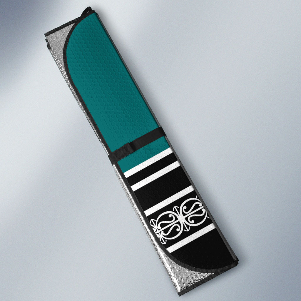 New Zealand Maori Rugby Auto Sun Shade Aotearoa Koru Geometric - Oceanic Color